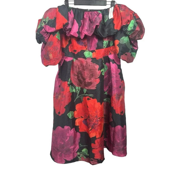 New York & Company Floral Print Off Shoulder Flare Dress Multicolor Sz Large NWT - Picture 1 of 13